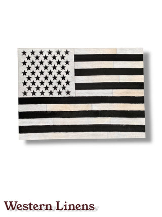 Black US Flag Patchwork Cowhide Rug 2x3'