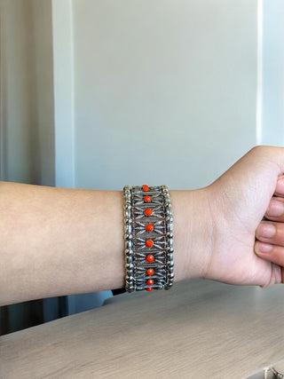 Western Red Aztec Navajo Silver Bracelet