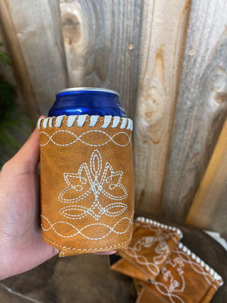 Tan BootStitch II Leather Koozie