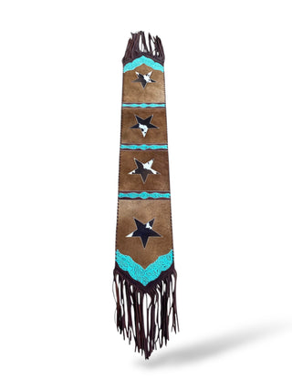 6ft Cowhide Star Turquoise Leather Table Runner