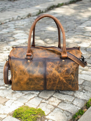 Rustic Tooled Leather Mini Duffle Bag