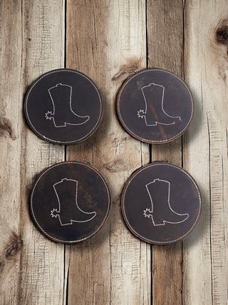 Boot Tooled Leather Coasters - 4pc 