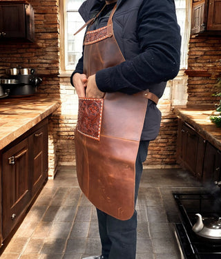 Apron Tooled Rustic Leather Unisex