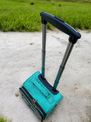 Mini Turquoise Rolling Carry Luggage Tooled Leather