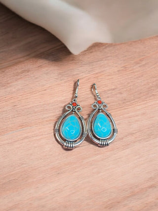 Teardrop Stone Turquoise Silver Earrings