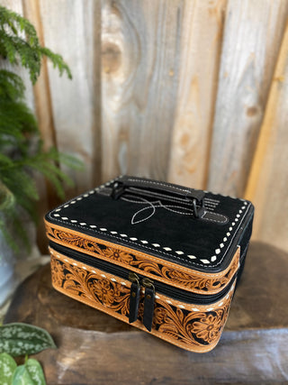 Black BootStitch Suede Leather Leather & Tooled Jewelry Box