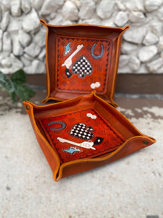 Checkered Western Decorative Mini Leather Trays