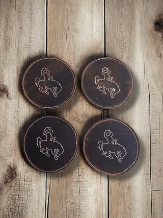 Bucking Horse Tooled Leather Coasters - 4pc 