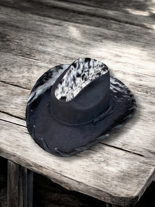 Western Black Cowhide & Genuine Leather Hat