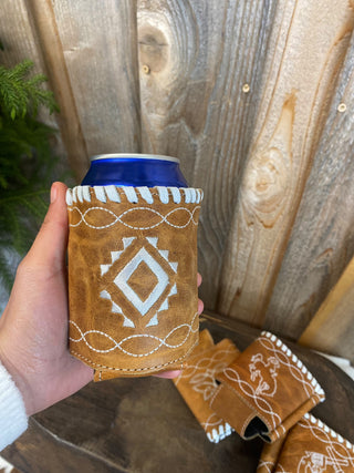 Tan Aztec Leather Koozie