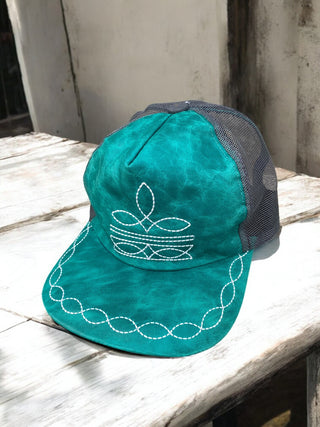 Turquoise Leather BootStitch Cap
