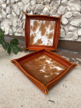 Cowhide Tan Leather Decorative Mini Leather Trays