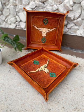 Longhorn Decorative Mini Leather Trays