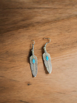 Western Feathers Turquoise Silver Earrings