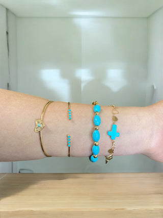 Western Gold Turquoise Cross Bracelet 4pc