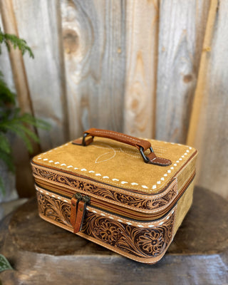 Tan BootStitch Suede Leather Leather & Tooled Jewelry Box