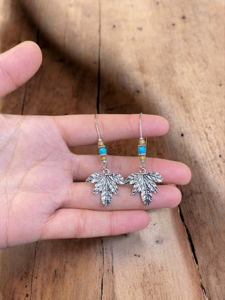 Western Leaves Turquoise Silver Earrings