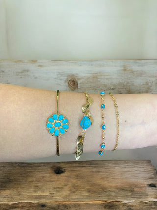 Western Gold Turquoise Navajo Bracelet 4pc