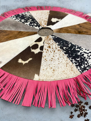 Pink Fringe Cowhide Tree Skirt 3.5 x 3.5 ft