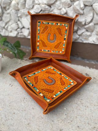 Horseshoe Tooled Leather Decorative Mini Leather Trays