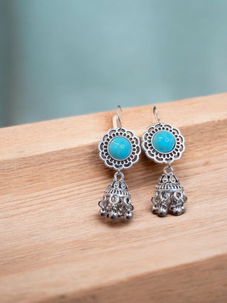 Turquoise Cluster Silver Earrings