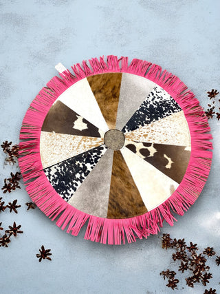 Pink Fringe Cowhide Tree Skirt 3.5 x 3.5 ft