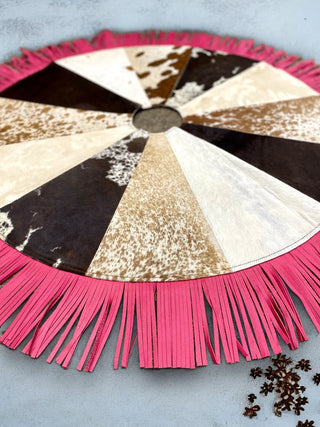 Pink Fringe Cowhide Tree Skirt 3.5 x 3.5 ft