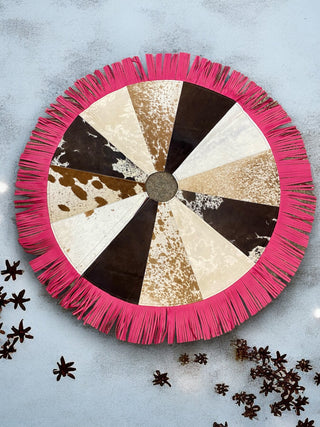 Pink Fringe Cowhide Tree Skirt 3.5 x 3.5 ft