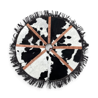 Fringe tooled leather & cowhide tree skirt