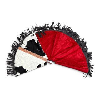 Fringe tooled leather & cowhide tree skirt