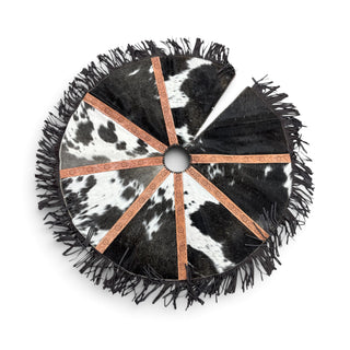 Fringe tooled leather & cowhide tree skirt