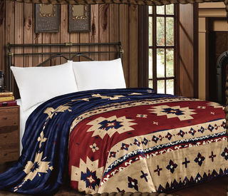 Navy & burgundy aztec king size Mia blanket
