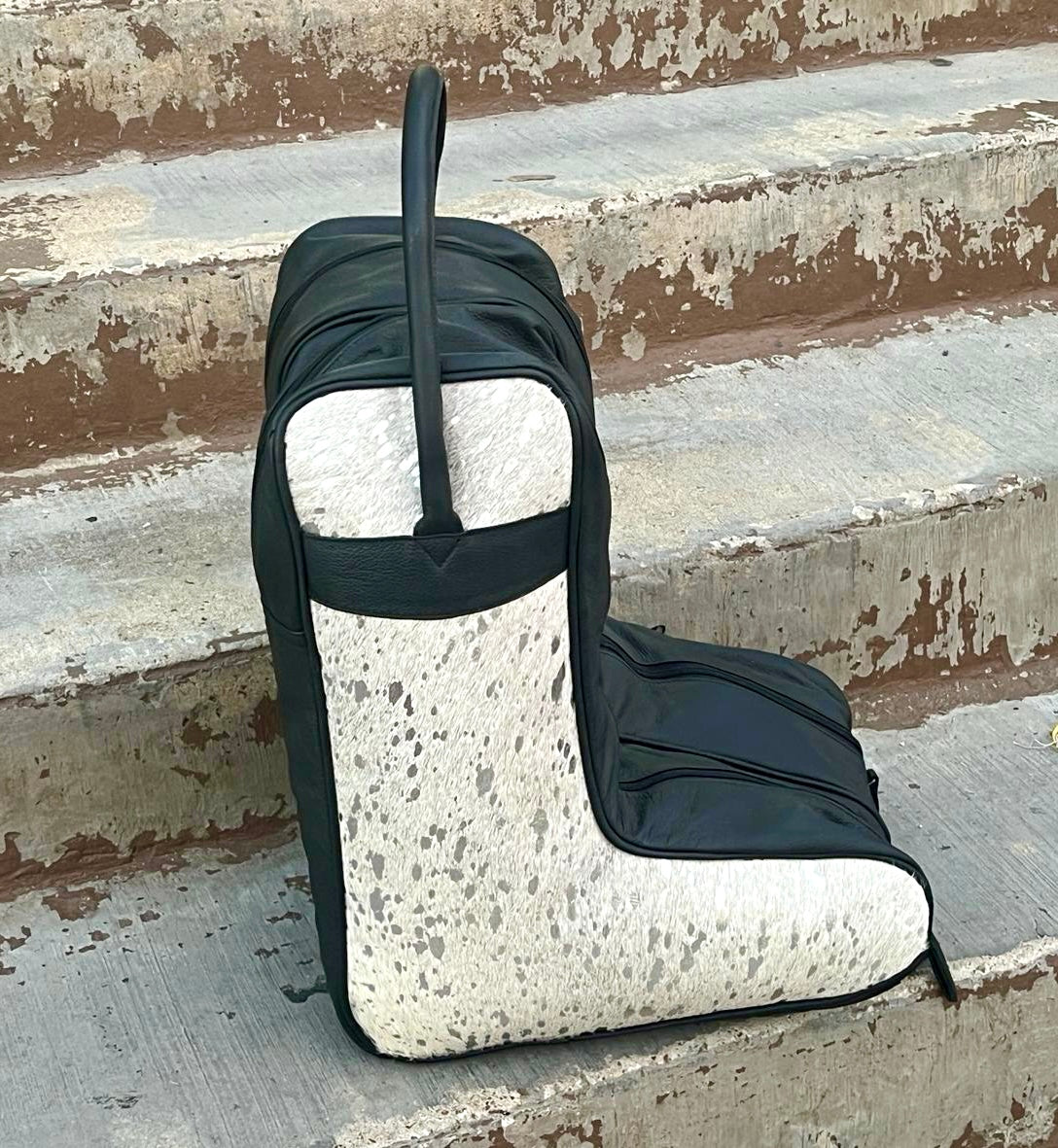Silver Acid Wash Cowhide Leather Boot Bag