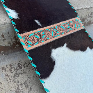 Tooled Cowhide & Fringe Table Runner 