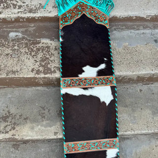 Tooled Cowhide & Fringe Table Runner 