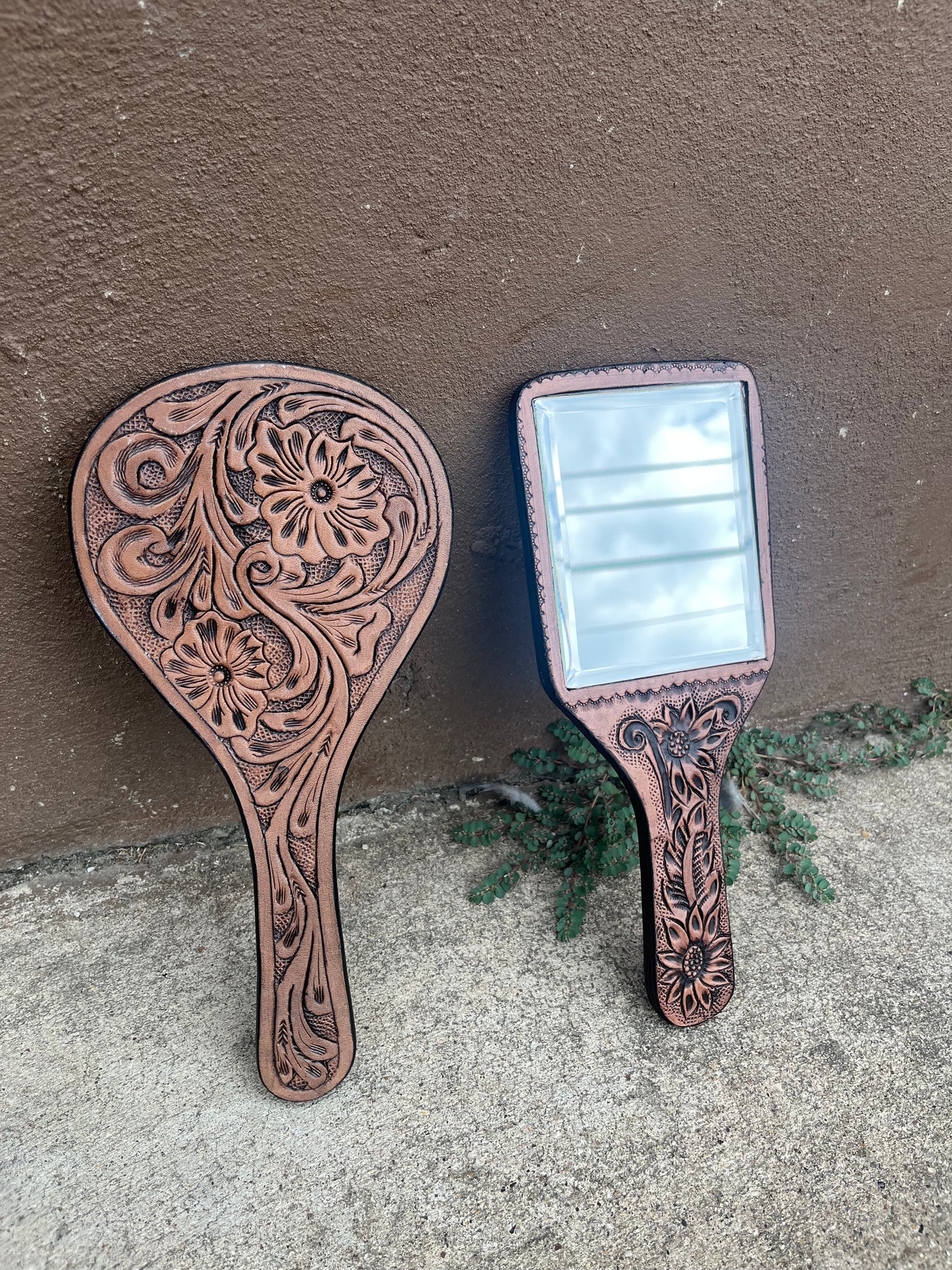 Tooled Leather Mirror