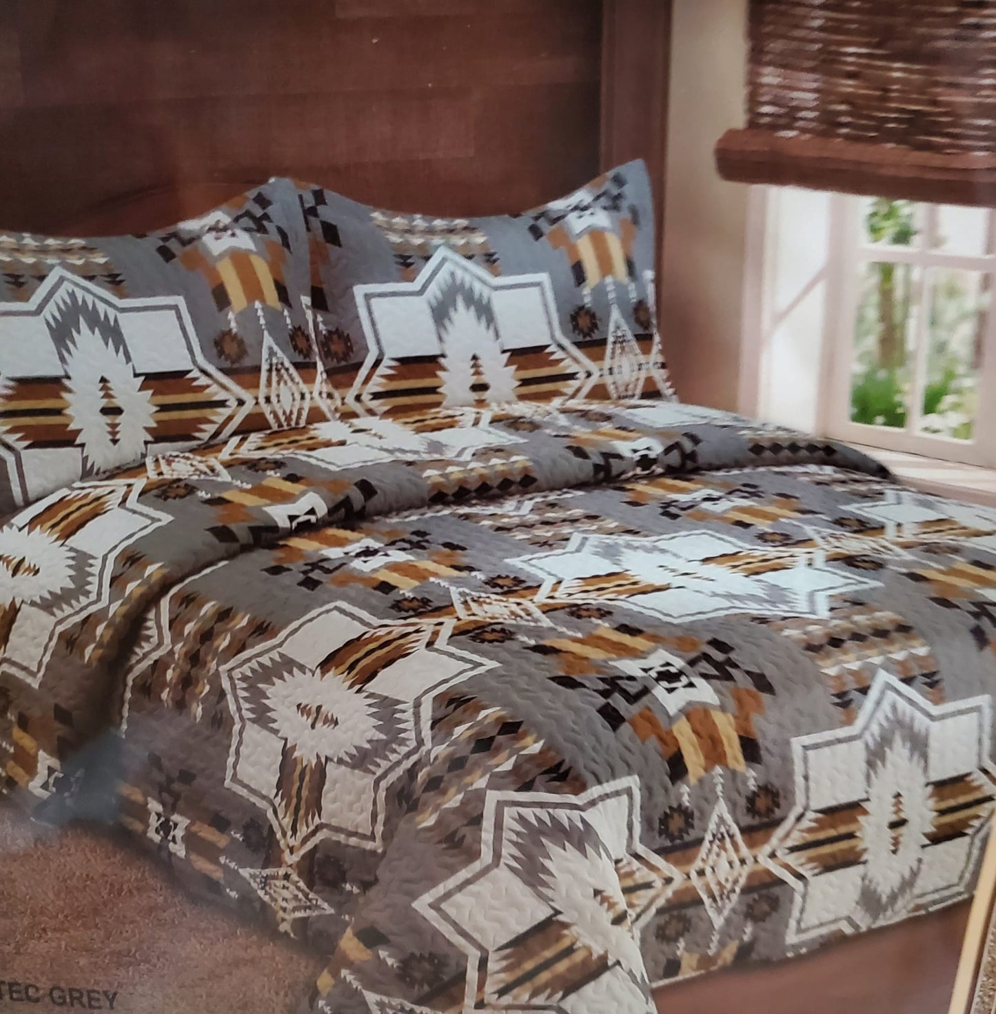 Gray Navajo 3pc Bedspread Set