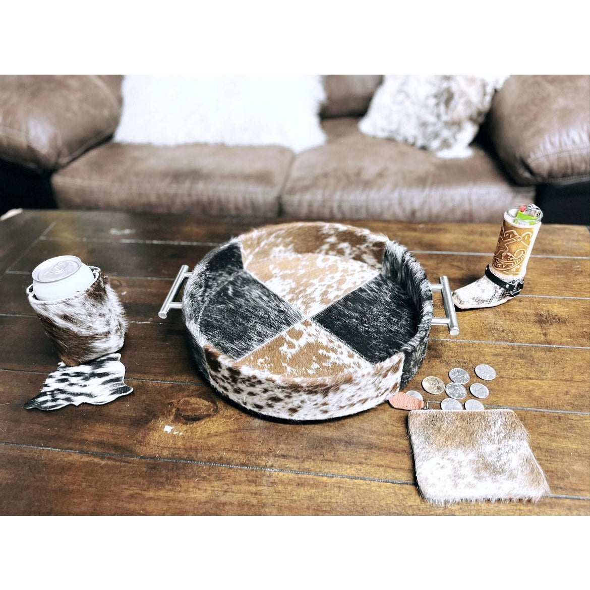 Cowhide Round Tray