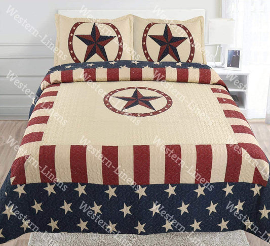 Vintage American Flag -Red, White & Blue - 3pc Bedspread