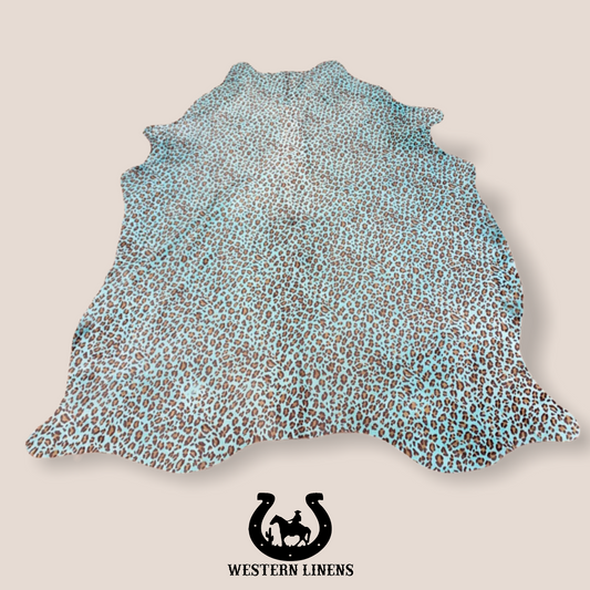 Turquoise Leopard Acid Print Cowhide