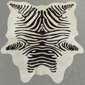 Stenciled Black Striped Zebra Cowhide Rug