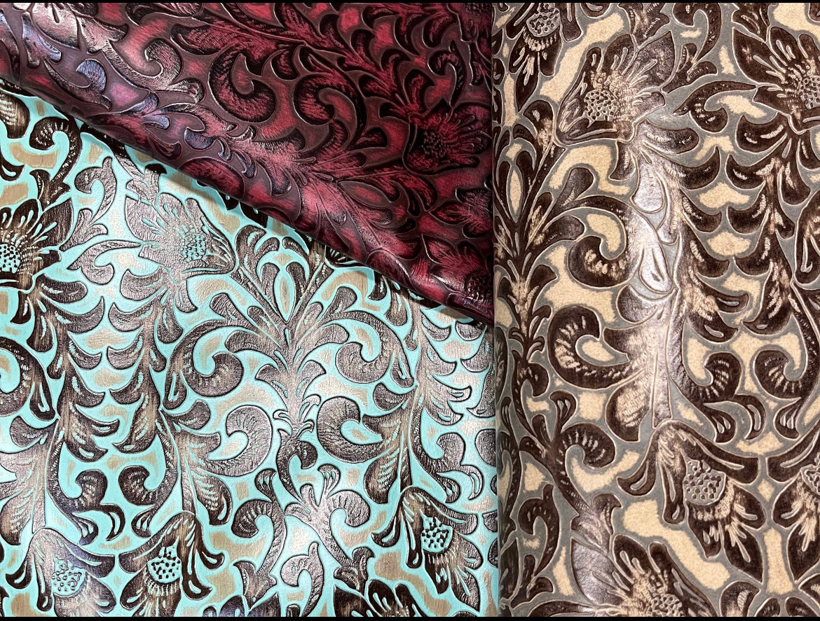 Floral embossed leather