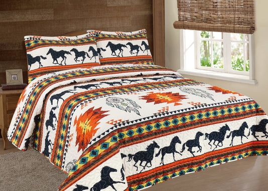 Southwest Navajo Running horse 3pc Bedspread