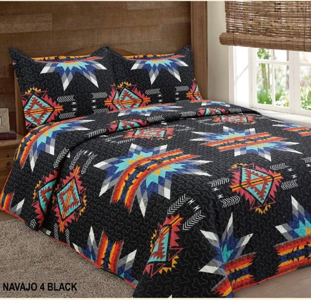 Black Navajo 3pc Cow Print bedspread