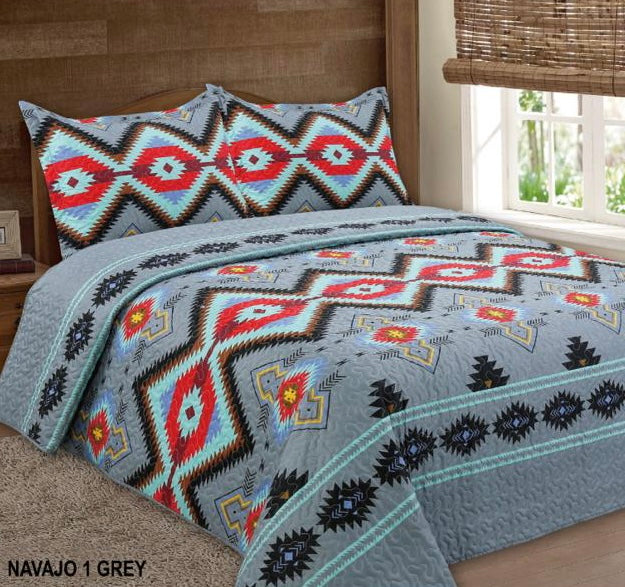 Grey Navajo 3pc Cow Print bedspread