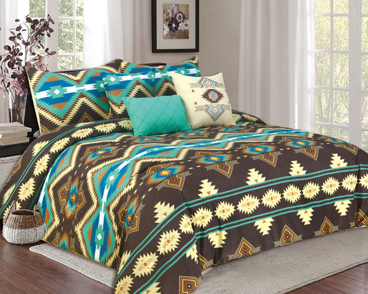 Brown & Turquoise Navajo 6pc Duvet Comforter Set