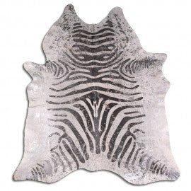 Acid wash silver Zebra Brazilian cowhide - 7’ x 8’
