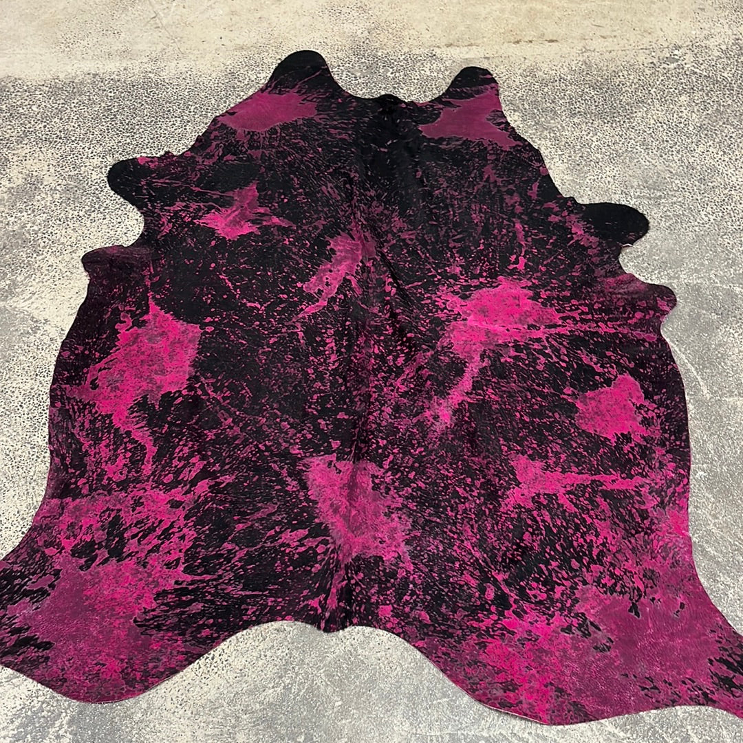 Distressed Hot Pink Cowhide rug  - 7’ x 8’
