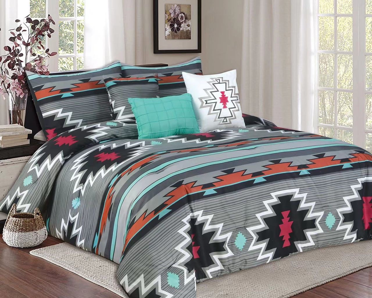 Grey Navajo 6pc Duvet Comforter Set