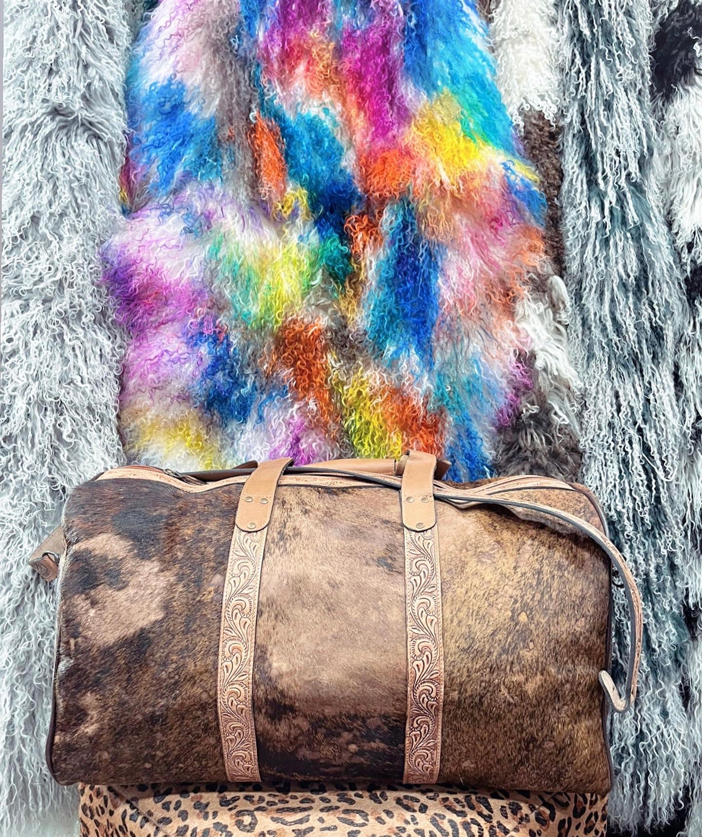 Vintage Distressed Cowhide Duffle Bag